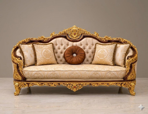 Juego de Sofás de Madera Tallada en Oro Real con Tapicería de Lujo, Muebles de Sala de Estar de Madera Tallada a Mano de Primera Calidad, Diseño de Juego de Sofás para Sala de Estar, Hecho en EE. UU. - Product Image 2