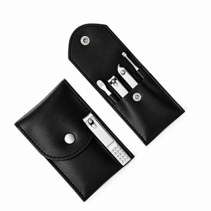 MANAN INSTRUMENTS Stainless Steel 4-Piece Classic Manicure Set Nail Clipper <b>Trimmer</b> Cuticle Pusher Nail File <b>Black</b> Leather - Product Image 3