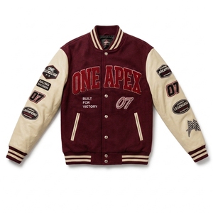 Premium Maroon Cream <b>Racing</b> <b>Jacket</b> Custom Motorsport Letterman <b>Jacket</b> Leather Sleeve Streetwear Bomber - Product Image 1