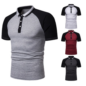 Polo pour homme à blocs de couleur, manches courtes, tricoté, décontracté, design uni, coupe classique, boutons sur le devant - Product Image 1