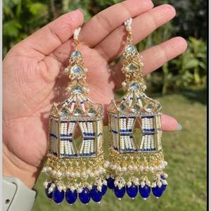 <b>Gold</b> Plated Kundan Stone and Pearls <b>Dangle</b> <b>Earrings</b> Fine Jewelry Product - Product Image 1