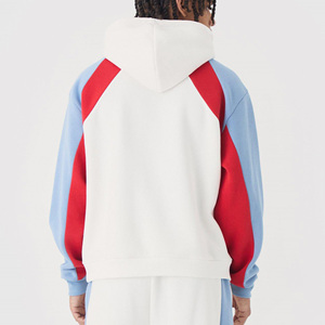 Sweat à capuche unisexe en coton de haute qualité avec broderie de logo personnalisé, coupe ample, blocs de couleur, panneaux ondulés et patchwork, style décontracté - Product Image 5