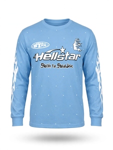 Wholesale Light Sky Blue Long Sleeve <b>Shirt</b> <b>Flame</b> Graphic Print Heavy Cotton Streetwear Men Vintage Oversized Casual Crewneck - Product Image 1