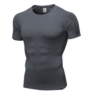 T-shirt de compression gris tricoté pour homme, manches courtes, coupe classique, séchage rapide, polyester/coton, sportif, sérigraphie avant, uni, vierge - Product Image 3
