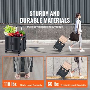 "110 Lbs Load Capacity <b>Foldable</b> Utility <b>Cart</b> Portable Rolling Folding Crate with Telescoping Handle" - Product Image 1