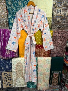 Screen Print Cotton Kimono Robe Light weight Summer Kaftan Bridesmaid Lounge Wear Bath Robe Plus Size - Product Image 4