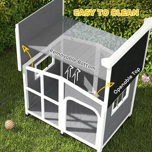 Casa per cani in legno in stile grigio scuro con tetto apribile e finestra gigante per mobili da esterno di grandi dimensioni - Product Image 5