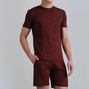 Men Wholesale Summer New Men Casual Shorts Sets 2 Piece Outfits T-Shirt <b>Drop</b> Shoulder Short Sleeve Drawstring Woven 100% Cotton - Product Image 3