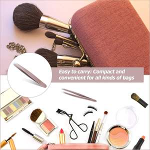 9 pinces à épiler de précision en acier inoxydable à pointe inclinée pour sourcils, poils incarnés et points noirs - Écologiques, à pointe fine et aiguisée - Product Image 2