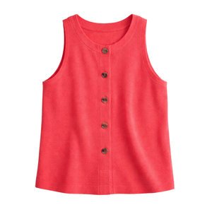 Camiseta sin mangas con botones texturizados para mujer, blusa informal de verano, holgada, transpirable, de punto, a la moda - Product Image 1