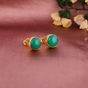 Minimalist Natural Chrysoprase Gemstone 925 Sterling <b>Silver</b> <b>Stud</b> <b>Earrings</b> for Women - Product Image 2