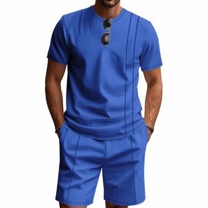 2026 American Style Waffle <b>Knit</b> Crew Neck Casual Men's Summer Eco-friendly 100% Bamboo Fiber Loose T-shirt <b>Set</b> Rhinestone - Product Image 5