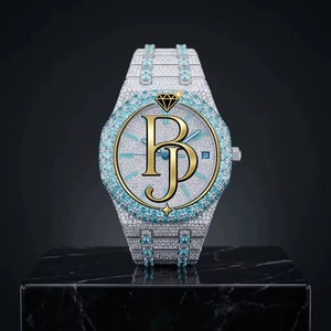 นาฬิกาข้อมือผู้ชาย Briva Luxury ประดับเพชร สายสแตนเลสสตีล หน้าปัดสีน้ำเงิน ขอบประดับอัญมณี กระจกฝังเพชร ควอตซ์ กันน้ำ 10 บาร์ สไตล์ฮิปฮอป - Product Image 3