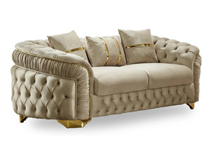 Luxury Solid Teak Wood <b>Sofa</b> Set Modern Chesterfield Beige Velvet 3 1 1 Seater <b>Gold</b> <b>Sofa</b> Glass Coffee Table Villa Furniture - Product Image 6