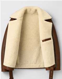 Chaqueta bomber de cuero para hombre con forro de piel sintética y cierre de cremallera - Product Image 3