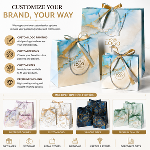 Luxury Gift Paper <b>Bags</b> with Ribbon Handles Marble Design Premium Recyclable Shopping Packaging <b>Bags</b> for Weddings Birthdays Gift - Product Image 5