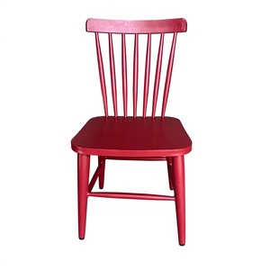 Silla de Comedor Moderna de Aluminio con Respaldo de Espiga y Recubrimiento en Polvo Rojo para Restaurante, Cafetería, Fábrica OEM - Product Image 6
