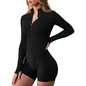 Chaqueta de yoga de nailon de manga larga con cuello alto y cremallera completa para mujer, transpirable, de ajuste ceñido, tops de entrenamiento de secado rápido para fitness, gimnasio y running - Product Image 1