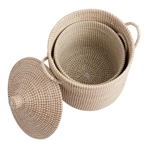 Juego de 2 cestas de mimbre blanco y natural con tapa, cestas de almacenamiento hechas a mano, venta al por mayor, ecológicas, hechas en Vietnam - Product Image 2