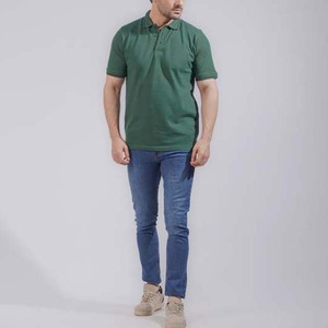 เสื้อโปโลแขนสั้นสีเขียวล้วนสำหรับผู้ชาย ผ้าถักลำลอง 100% ผ้าฝ้าย ใส่สบายในฤดูร้อน - Product Image 2
