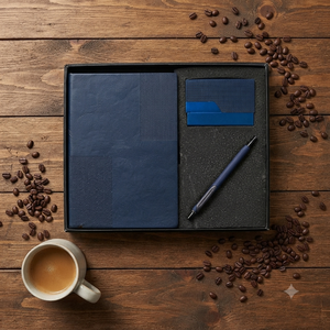 Ensemble cadeau de carnet de notes élégant Aurelux Premium en cuir PU bleu, avec porte-cartes et stylo, 192 pages, carnet professionnel pour entreprise - Product Image 6