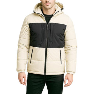 Men's Hooded Color Blocking Puffer Jacket Windproof Polyester Winter <b>Coat</b> Casual Outerwear with <b>Zipper</b> Closure - Product Image 1
