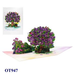 Carte de vœux de Noël 3D en papier découpé au laser sur le thème de l'amour, motif Jacaranda violet de Hanoï, artisanat vietnamien, design personnalisé - Product Image 1