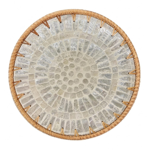 Napperon exquis en nacre et rotin, tapis tressé style jonc de mer, décoration artisanale pour bar à domicile - Product Image 1