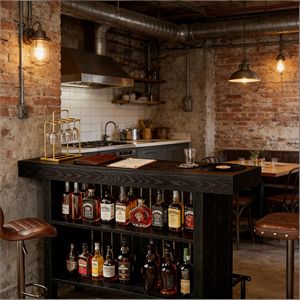 Modern 2-Tier Home <b>Bar</b> Unit Stylish <b>Bar</b> <b>Table</b> with Footrest - Product Image 2