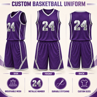Ensemble d'uniformes de basketball haut de gamme personnalisés avec nom d'équipe, maillot à numéros métalliques, short assorti à taille élastique imprimé par sublimation