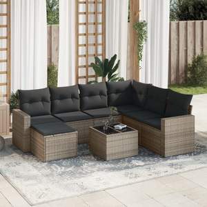 Conjunto de Sofá de Jardín de Ratán PE Gris con Acero con Recubrimiento en Polvo y Vidrio Templado, Muebles de Exterior Premium - Product Image 1