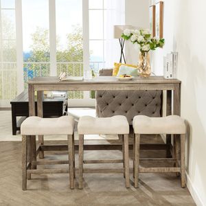 Set di Mobili da Bar in 4 Pezzi con Presa di Corrente, Tavolo da Pranzo e 3 Sgabelli Imbottiti per Uso in Soggiorno - Product Image 2