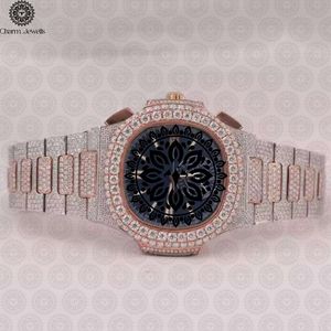 Montre de luxe pour homme Charm Jewells, en acier inoxydable, avec lunette sertie de diamants, mouvement mécanique analogique, date automatique, boîtier de 40 mm, ouverture par bouton-poussoir - Product Image 5
