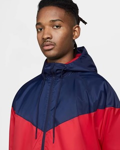 <b>Men</b> Color Block Hooded Windbreaker <b>Jacket</b> Zipper Closure Red Navy Blue Outdoor Wear Regular Fit - Product Image 5