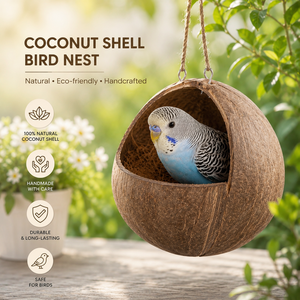 Nido Colgante Tejido con Cáscara de Coco para Aves, Periquitos, Agapornis y Loros - Uso Interior/Exterior - Product Image 2