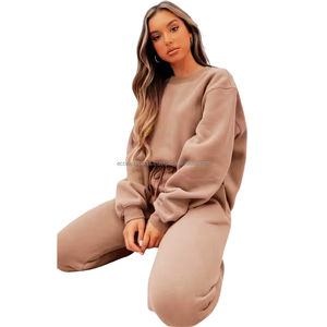 Conjunto de 2 piezas bordado con hombros caídos y logotipo personalizado, pantalones de chándal de gran tamaño, sudadera con capucha, Tops cortos, pantalones para correr, sudadera de calidad en blanco - Product Image 6