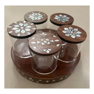 Caja de Dulces MOP HeritageGrain, Organizador de Almacenamiento de Dulces Hecho a Mano de Madera y Acrílico con Incrustaciones de Concha para Ramadán, Eid y Hogar de Lujo - Product Image 1