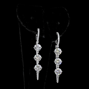 Boucles d'oreilles créoles triple goutte en diamant de laboratoire taille brillant rond, en or 10K/14K/18K et argent 925/935 plaqué rhodium, bijoux pour femme - Product Image 1