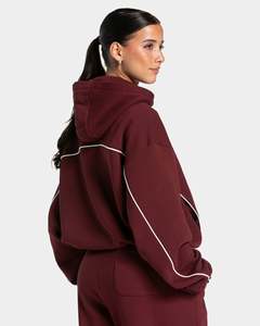 Sudadera con capucha para mujer, color burdeos, con contraste de líneas, estilo casual, oversize, de forro polar premium, con ribetes - Product Image 2