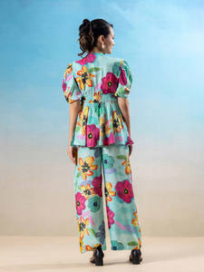 ชุดเซ็ตเสื้อทูนิคคอวีพิมพ์ลายโบฮีเมียนสไตล์ชาติพันธุ์พร้อมกางเกงขายาว ราคาส่งสุดคุ้ม พร้อมเข็มขัดรัดเอว ใส่สบาย ระบายอากาศได้ดี เป็นมิตรต่อสิ่งแวดล้อม 100% - Product Image 4