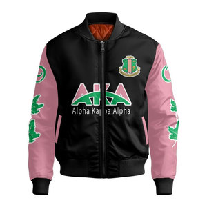 Chaqueta Bomber Alpha Aka Negra, Rosa y Verde con Estampado de Letras, Unisex, Casual, con Cierre Frontal - Product Image 2