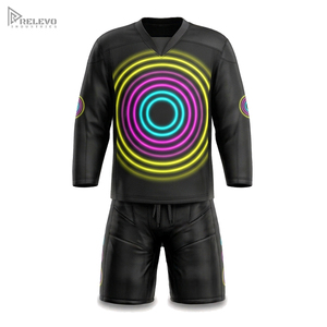 Ensemble de maillot de hockey sur glace personnalisé par sublimation, manches longues, uniforme de hockey unisexe et short de protection, kit cercles néon, n'importe quel design/couleur - Product Image 1