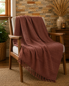 Factory Price Wholesale Handloom Cotton Throw Solid <b>Brown</b> Color Living Room <b>Sofa</b> <b>Bed</b> Runner All-Season Decorative Woven - Product Image 2