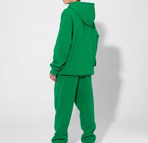 <b>Mens</b> Green Hooded Tracksuit Set Solid Color Casual Full Sleeve Sweatshirt with Matching Sweatpants Breathable Midweight Cotton - Product Image 3