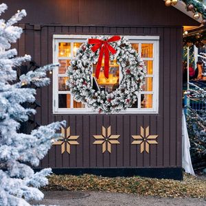 48in Pre-Lit Snow Flocked Christmas Wreath 150 Warm White Lights Artificial Xmas Wreath 450 PVC Tips Christmas Garlands Wreaths - Product Image 1