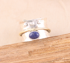 Lapis Lazuli Gemstone <b>Spinner</b> <b>Ring</b> 925 Sterling Silver <b>Ring</b> Boho Meditation <b>Spinner</b> Band Handmade Statement Jewelry - Product Image 3