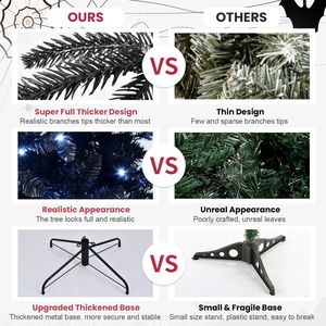 Albero di Natale Artificiale Nero Pre-Illuminato da 2,4 m con 600 Luci, 2486 Punte di Rami, Cerniere in Metallo e Base Pieghevole per Decorazioni di Halloween - Product Image 4