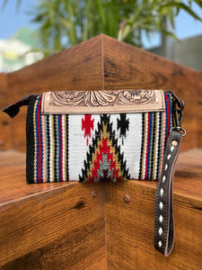 Handmade High Quality Aztec <b>Tooled</b> <b>Leather</b> Wristlet Clutch Stylish Women's Fashion <b>Pouch</b> Inspired by Saddle Blankets - Product Image 3