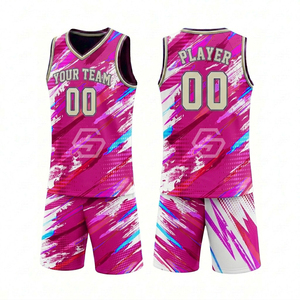Tenue d'équipe de haute qualité pour jeunes, personnalisée, imprimée par sublimation, respirante, 100% polyester, ensemble de basket-ball rose, personnalisé pour hommes et femmes - Product Image 5
