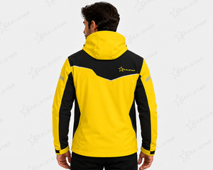 เสื้อแจ็คเก็ตซอฟต์เชลล์สีเหลืองดำสำหรับผู้ชาย มีฮู้ด กันน้ำ กันลม เหมาะสำหรับกีฬากลางแจ้งในฤดูหนาว ชุดทำงานแบบสั่งทำพิเศษ - Product Image 3